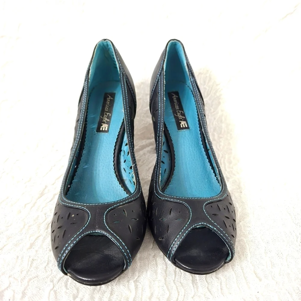 Women's Black Sz 9.5 High Heels pumps cut‎ out design Peep Toe Officecore